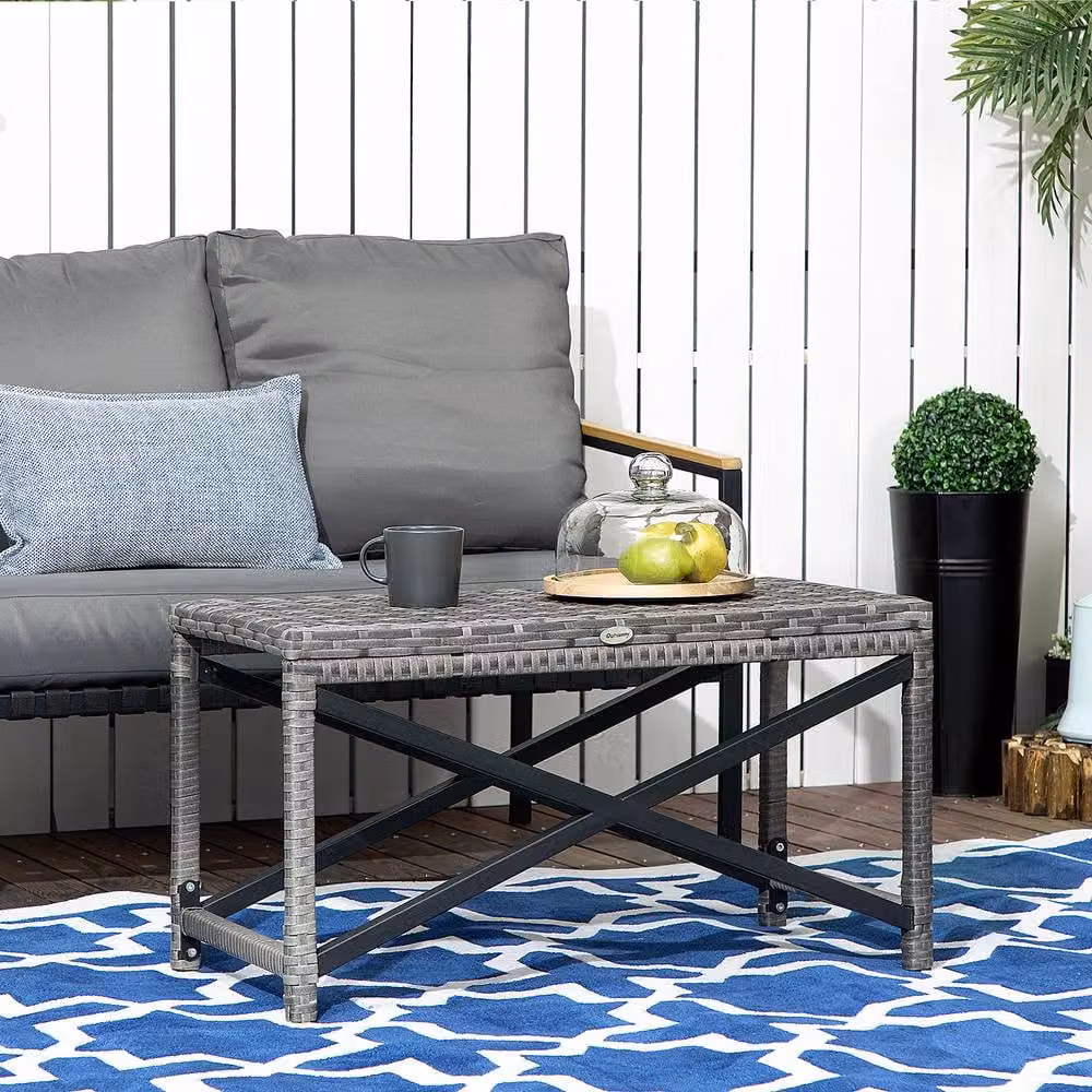 ERGOVEXA Grey Rattan Outdoor Coffee Table with Metal and Plastic Frame, W/D/H: 43 x 40 x 40 cm – 3