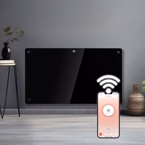 Futura 1500W WiFi Smart Glass Panel Convector Heater, Black, Wall Mounted or Freestanding