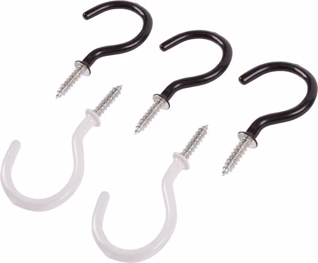 Blackspur Pack of 5 PVC-Coated Steel Screw Hooks, Multicolour