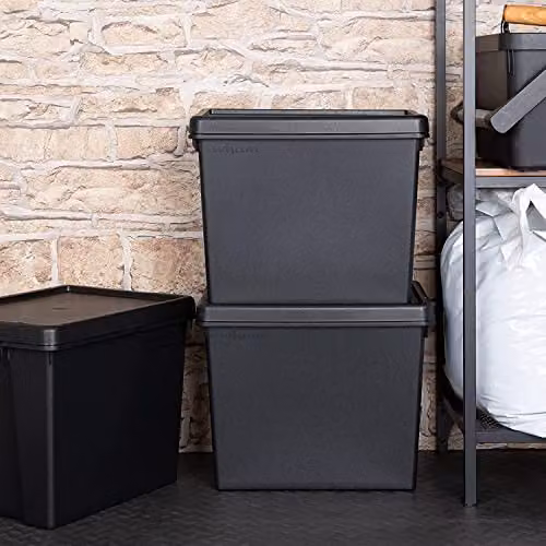 Wham Bam 3 x 24L Stackable Plastic Storage Boxes with Lids in Black – 2