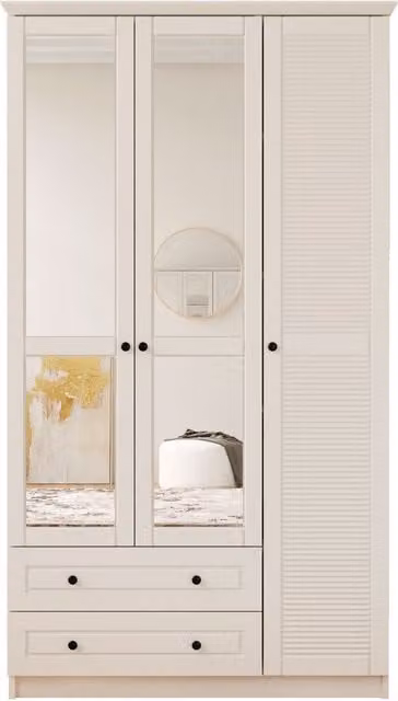 EVUHOME VOLET 3 Door 2 Drawer Mirrored Wardrobe in White