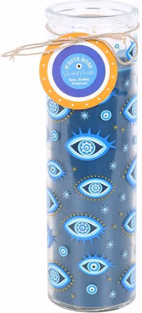 Something Different White Rose All Seeing Eye Blue Tube Pillar Candle