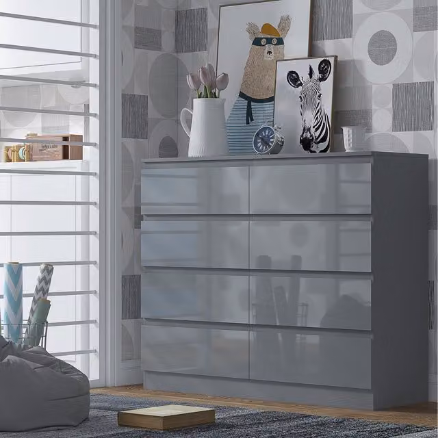 FWStyle Glossy Grey Chest Of Drawers