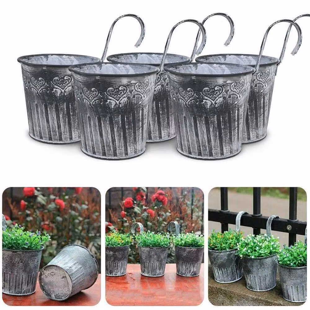 Kelvenix 5-Piece Vintage Metal Hanging Flower Pots in Grey – 2