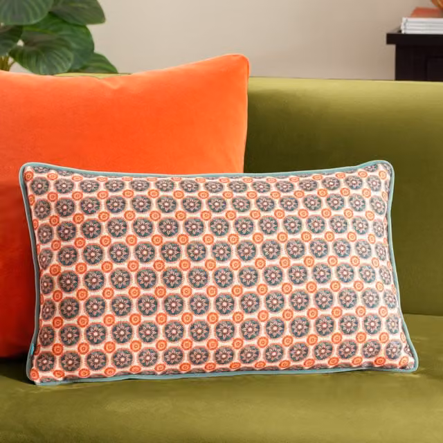 Wylder Tropics Onika Blue Graphic Rectangular Velvet Cushion, W: 50 cm, H: 30 cm