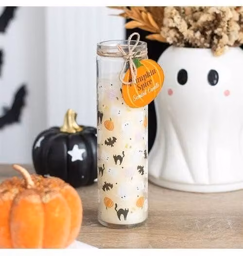 KDMD Sweet & Spooky Print Candy Corn Tube Candle in White – 1