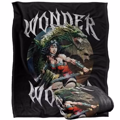 LOGOVISION Justice League Wonder Woman Dragon Cover Silky Touch Super Soft Fleece Throw Blanket, Multicolour, W: 152 cm, D: 127 cm