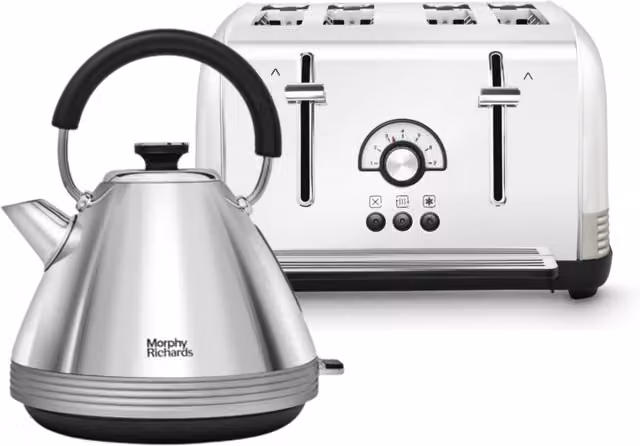 Morphy Richards Venture Retro Kettle and Toaster Set in Silver Stainless Steel