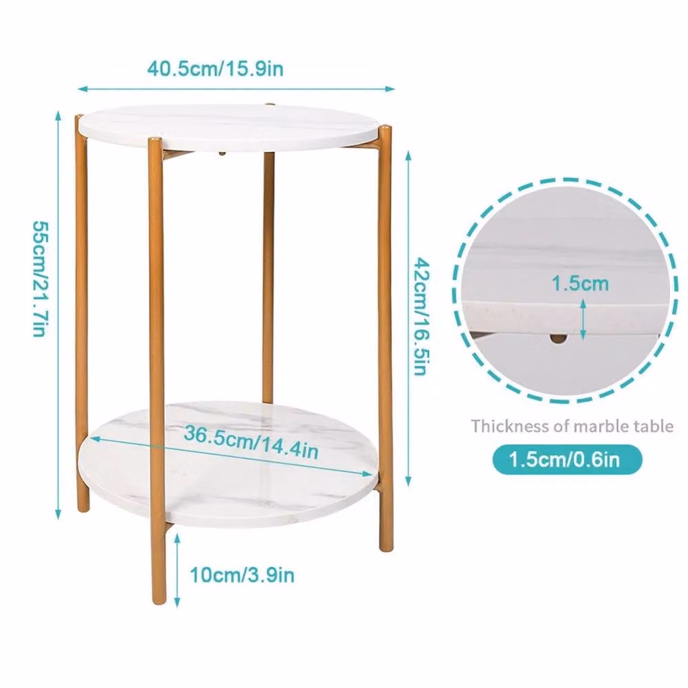 NESTLUNE 2 Tier Round Coffee Table with White Solid Marble Top – 2