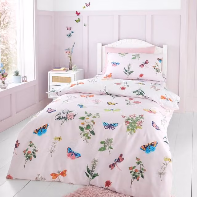 Royal Horticultural Society Reversible Pink Floral and Animal Children's Bedding Set