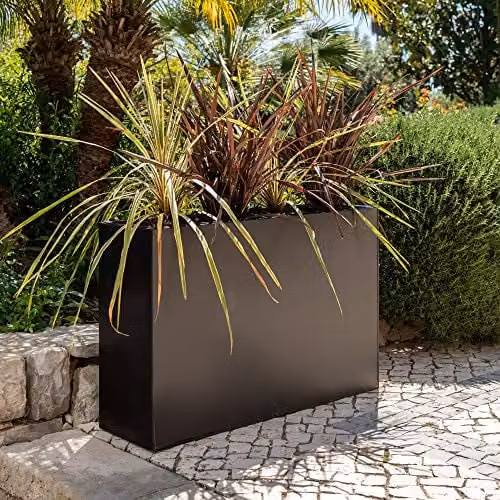 Primrose Large Galvanised Steel Trough Planter with Plastic Insert, Black, H: 60 cm, W: 95 cm