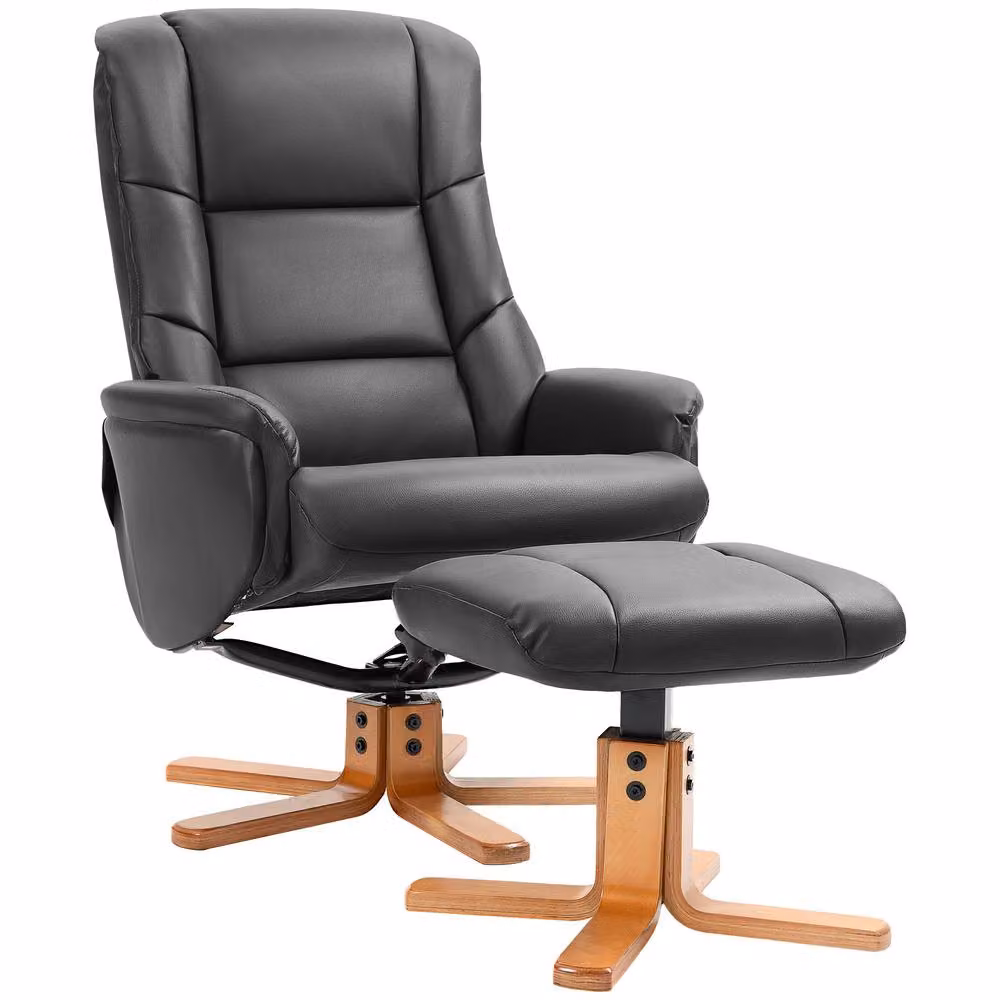 STILVORA Modern Black Synthetic Leather Recliner Armchair with Ottoman – 3