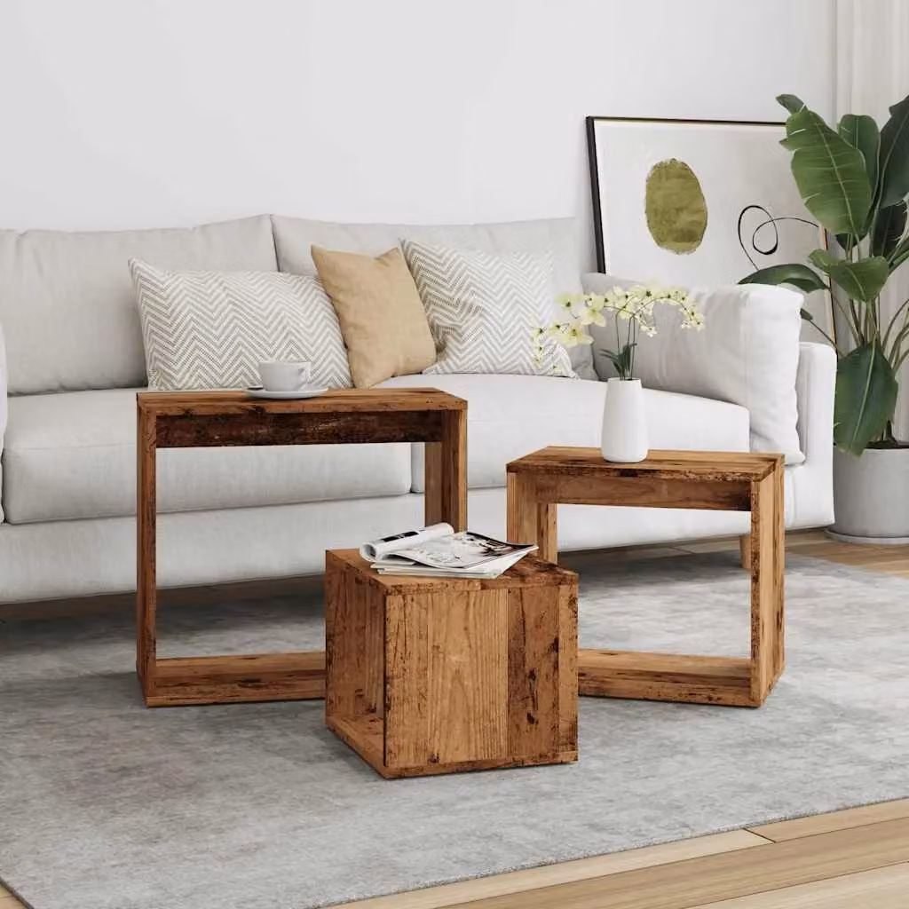 Berkfield Home Nesting Tables, 3 Piece Set in Brown Old Wood Engineered Wood – 3