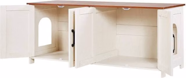 PAWNORA White Matt MDF Cat Litter Box Cabinet Furniture