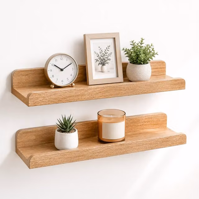 Innoteck Set of 2 Oak Floating Wall Shelves with U Shaped Design in Brown MDF – 1