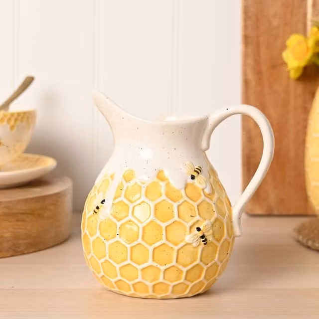 Hestia Bee Hive Ceramic Jug in Yellow