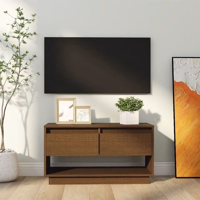 Berkfield Home Rustic Solid Wood Pine TV Cabinet in Honey Brown, W/D/H: 74 x 34 x 40 cm – 1