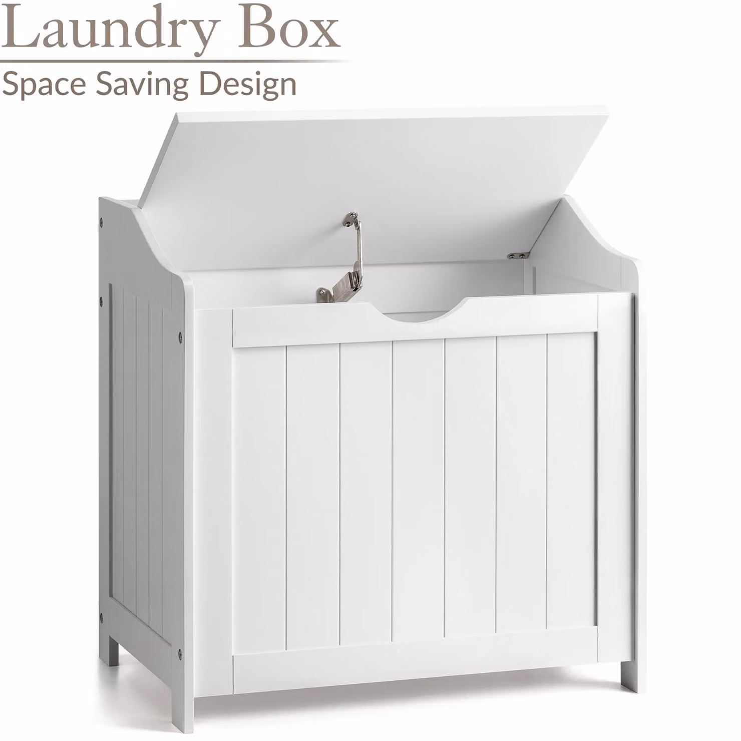 Christow White Wooden Laundry Box with Lid and Handles for Bathroom or Bedroom, W/D/H: 36.0 x 36.0 x 56.0 cm – 2