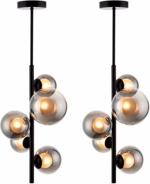 First Choice Lighting Cole Set of 2 Black 5 Light Ceiling Pendants with Smoke Glass – 1