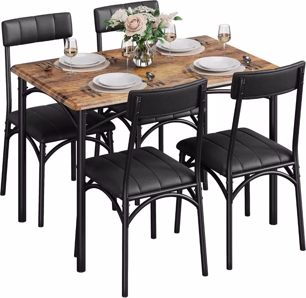 London Boutique 5-Piece Rectangular Dining Table Set with 4 Upholstered Chairs in Multicolour – 7
