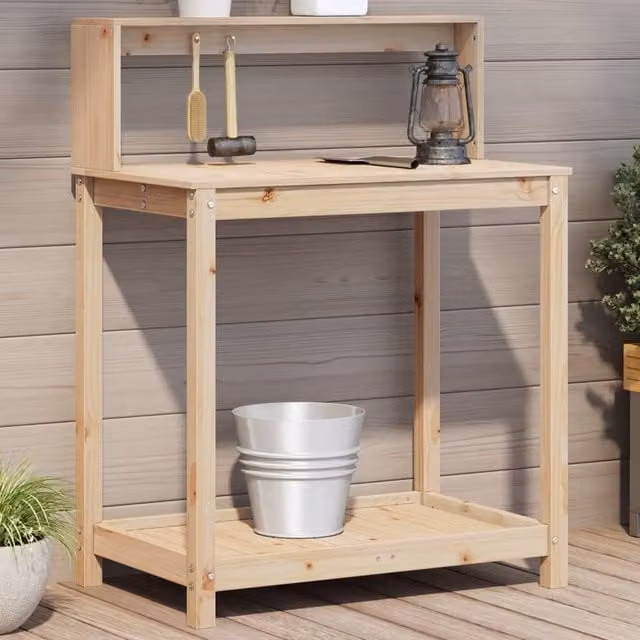 Berkfield Home Rustic Solid Pine Potting Table with Shelves, Brown, W: 82.5 cm, D: 50 cm, H: 109.5 cm