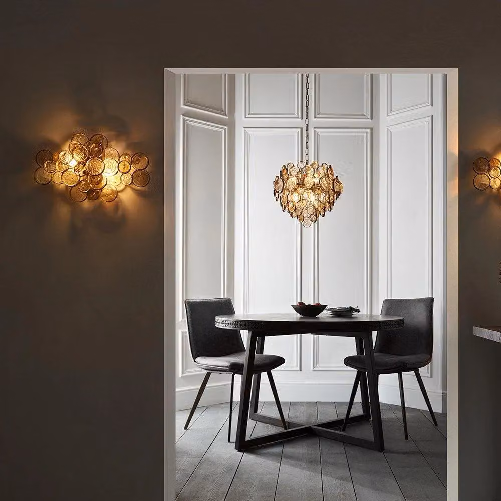 Netlighting CARBONIA Dimmable 6 Light Glass Ceiling Pendant in Gold and Amber – 2