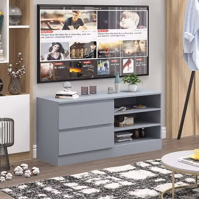FWStyle Modern 2 Drawer Widescreen TV Unit in Grey