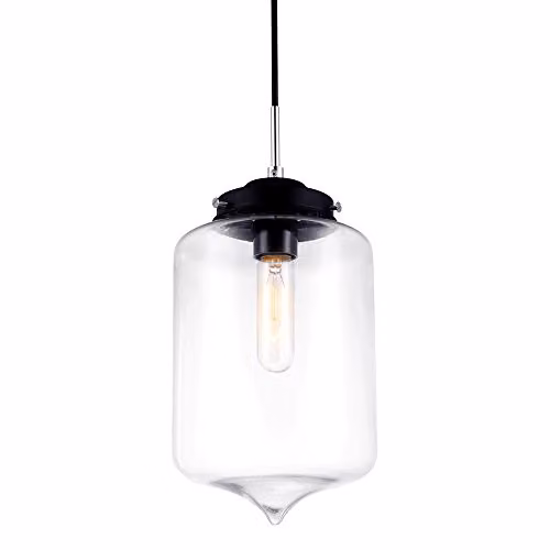 Netlighting Italux Tube Industrial and Retro Hanging Pendant in Black with Transparent Glass Shade, E27