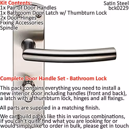 Loops Door Handle and Bathroom Lock Pack in Brushed Satin Steel Silver – 2