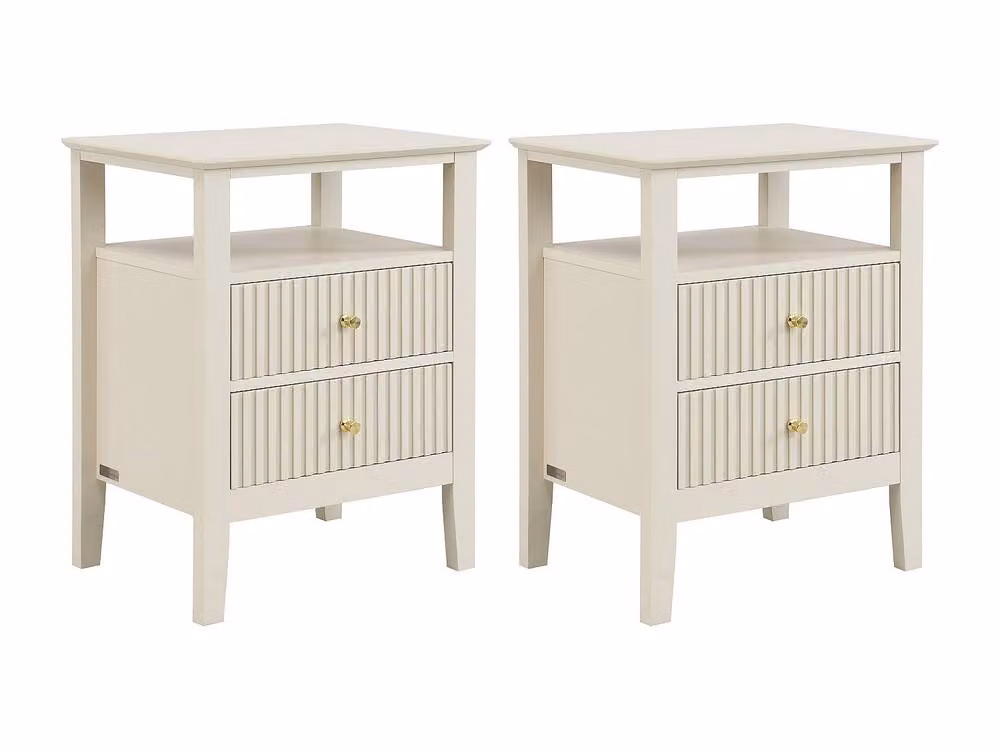 Vente-unique Niriva Set of 2 Modern Beige Lacquered MDF Bedside Tables with 2 Drawers and 1 Shelf, W/D/H: 35 x 30 x 62 cm – 2
