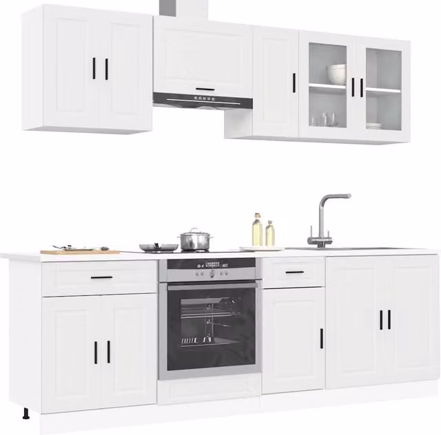 Berkfield Home Kalmar 8 Piece Modern White Kitchen Cabinet Set with Hinged Doors and Drawers