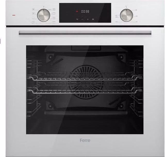 Ferre 60cm Electric Built-in Hot Air Fan Oven with Glass Finish, White