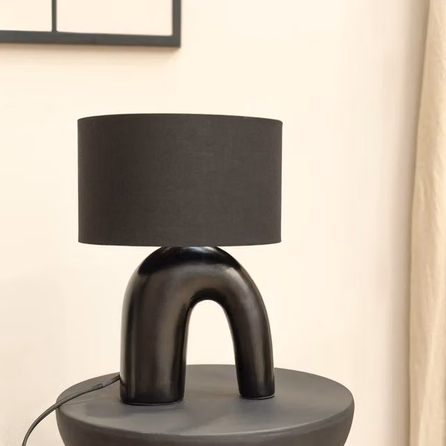 Lia Abstract Arch Ceramic Table Lamp with Fabric Drum Shade in Black