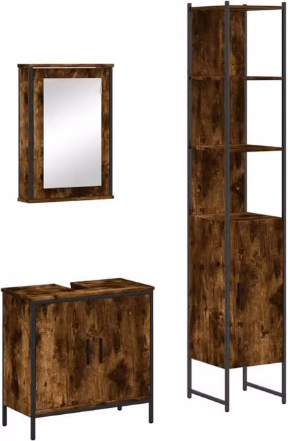 Berkfield Home 3 Piece Industrial Bathroom Furniture Set in Smoked Oak Brown
