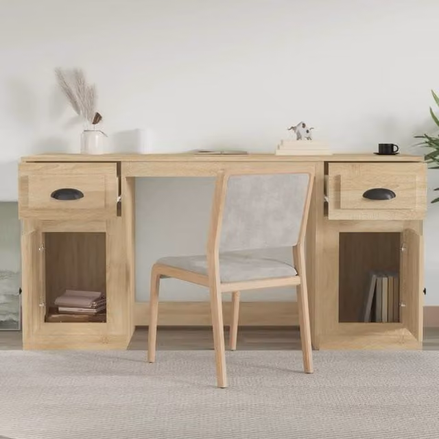 Berkfield Home Modern Sonoma Oak Desk with Office Cabinet in Brown, W/D/H: 120 x 50 x 75 cm – 1