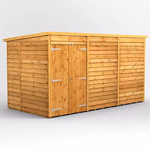 Powersheds Premium Pent Overlap Wooden Shed with Double Doors in Brown, W/D/H: 370.54 x 202.8 x 190.8 cm – 1