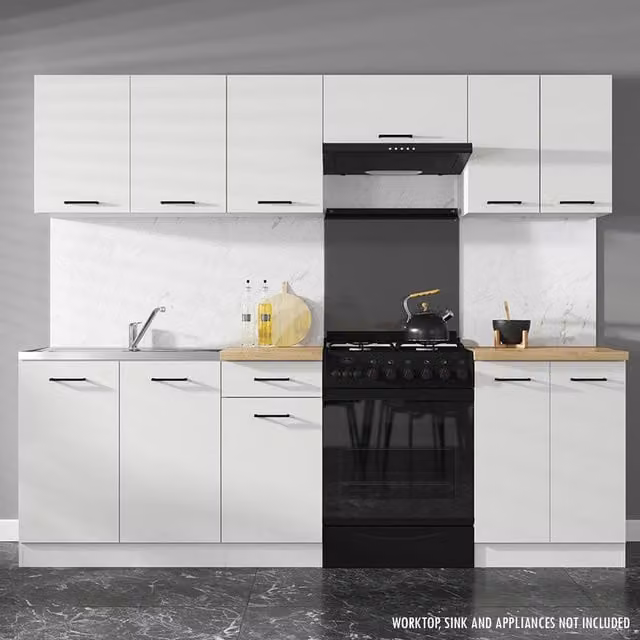 Heze Furniture Summer 7 Unit Modern Glossy Kitchen Cabinet Set in White and Grey, H 240.0 cm x W 47.0 cm x D 47.0 cm