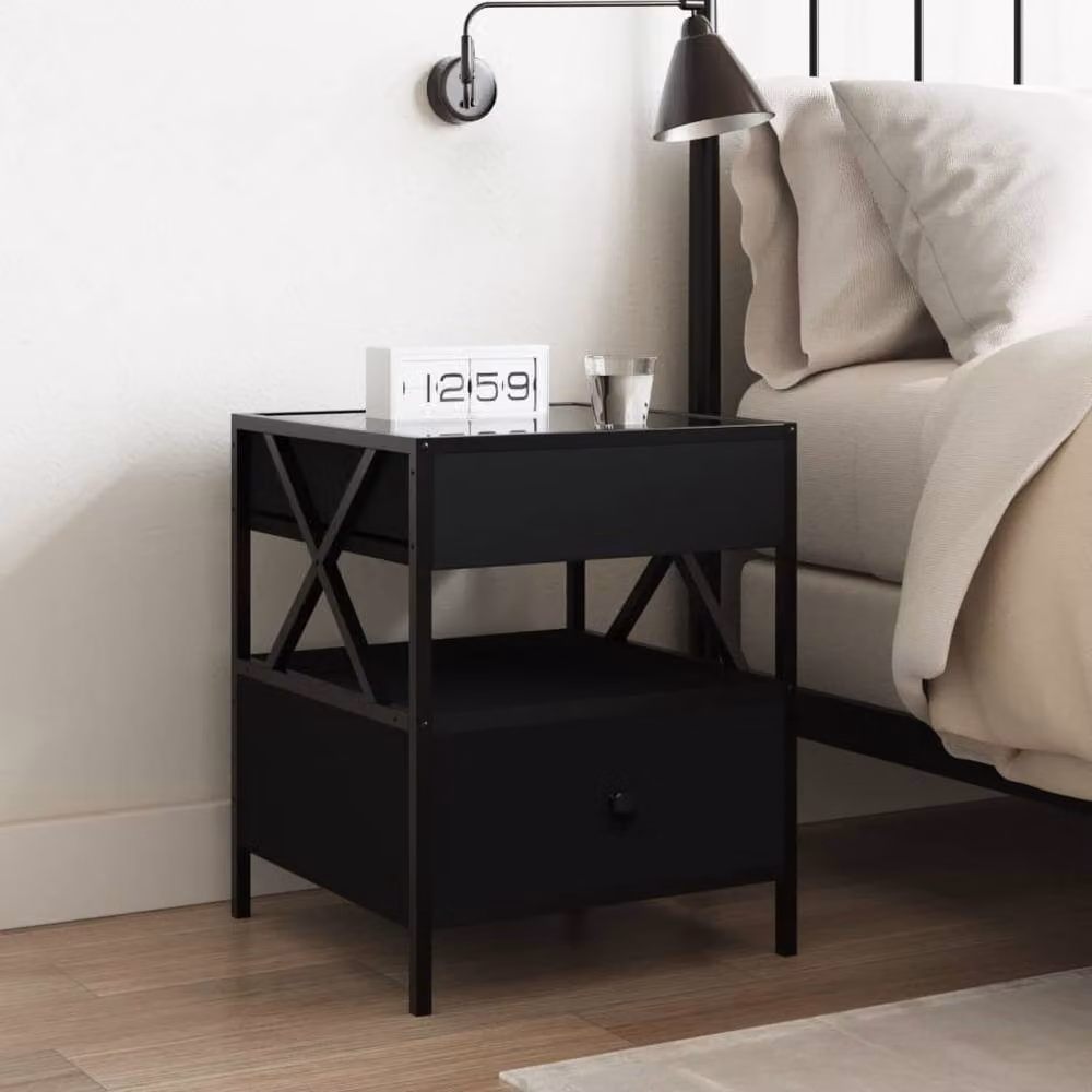 Berkfield Home Infinity LED Bedside Table in Black with Mirror Top, W/D/H: 40 x 40 x 51 cm – 2