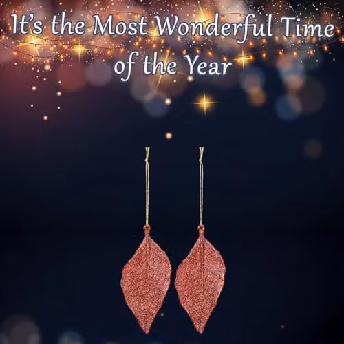 VFM e-Store Red Glitter Hanging Leaf Christmas Tree Ornaments, Pack of 2, Height: 22.6 cm – 4
