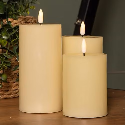Samuel ALEXANDER Set of 3 Cream Wax Melted Effect Pillar Candles with Warm White LEDs and Timer Function – 5