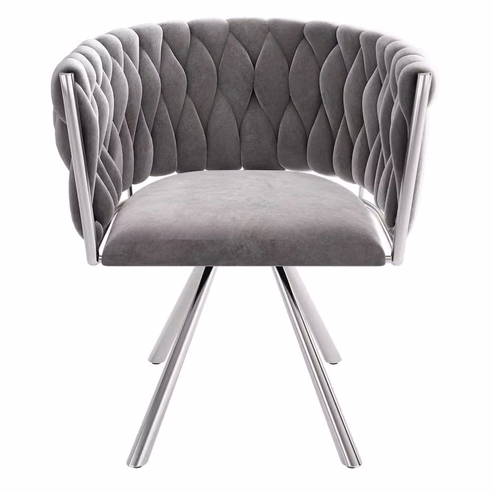 Rolipo Set of 6 Grey Velvet Swivel Dining Chairs with Metal Legs – 3