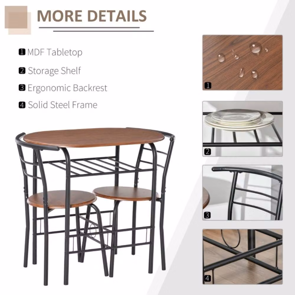 STILVORA Industrial Dining Table Set with 3 Chairs and Storage Shelf in Brown – 4