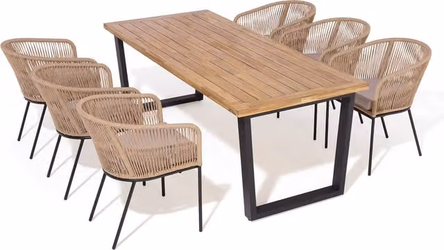 Rowlinson Oslo 6 Seat Dining Set with Acacia Wood Table and Chairs in Brown and Grey