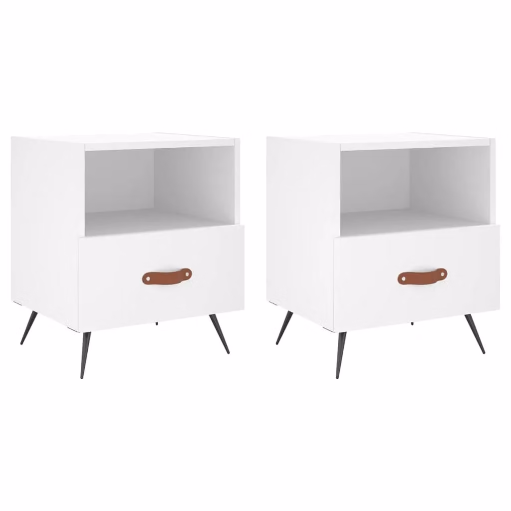 Berkfield Home Set of 2 Modern White Bedside Cabinets in Engineered Wood, W: 40 cm, D: 35 cm, H: 47.5 cm
