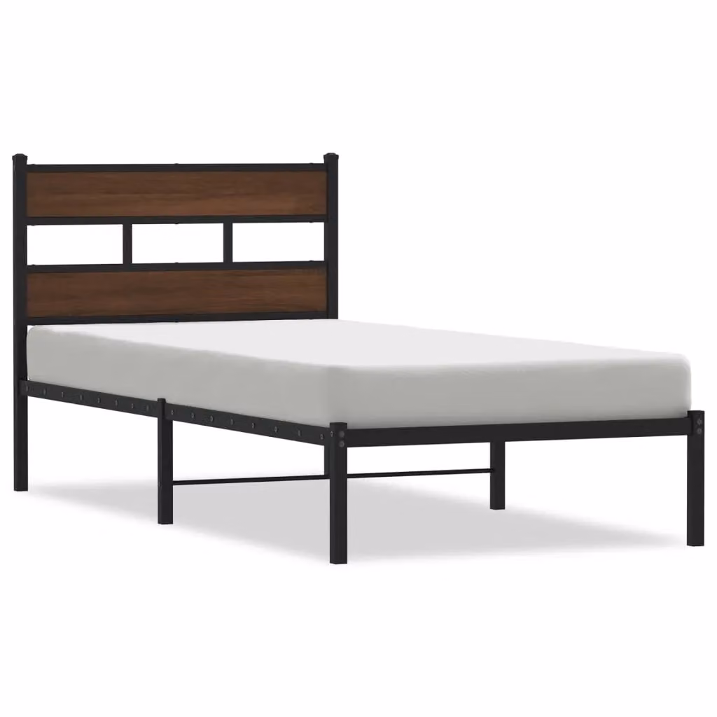 Berkfield Home Single Bed Frame with Headboard in Brown Oak, W/D/H: 90 x 190 cm – 2