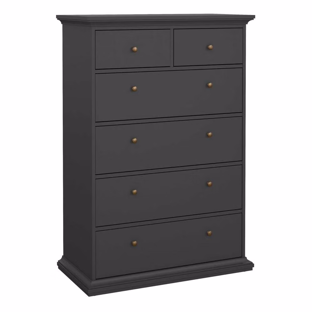 Wyld Haus Osaka Farmhouse 6 Drawer Chest in Dark Grey Wood, H 139.4 x W 48.5 x D 68.8 cm – 2