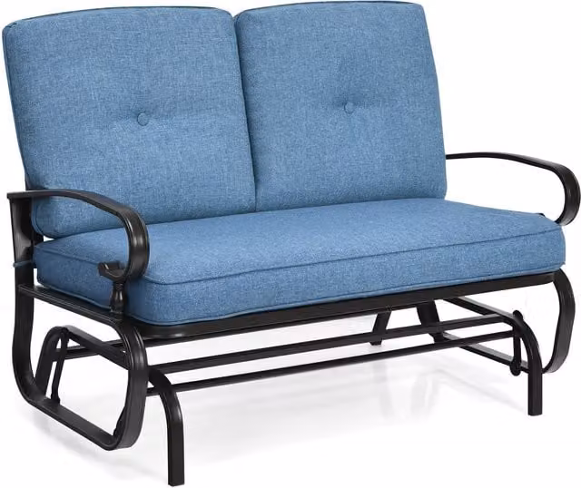 Gymax 2-Seater Outdoor Swing Glider Chair with Cushions in Blue – 1