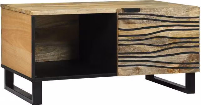 Berkfield Home Geometric Brown Coffee Table with Shelf, Solid Mango Wood, W: 80 cm, D: 50 cm, H: 40 cm – 1