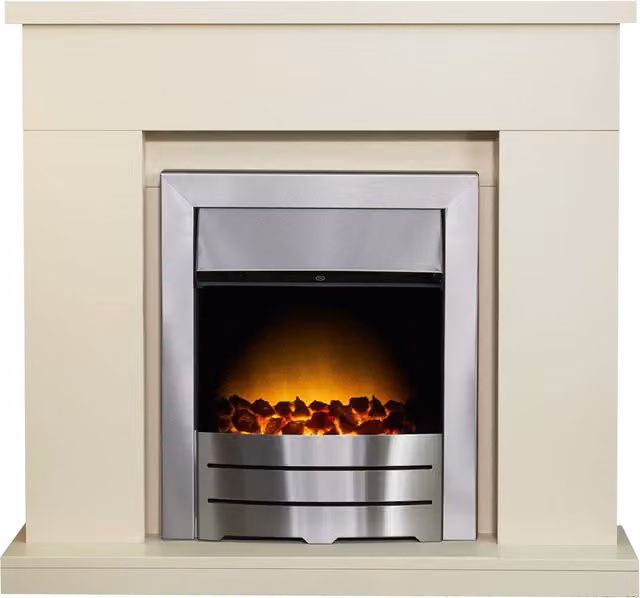 Adam Fires & Fireplaces Lomond Electric Fire in Pure White and Colorado Brushed Steel, 39 Inch, Grey – 1