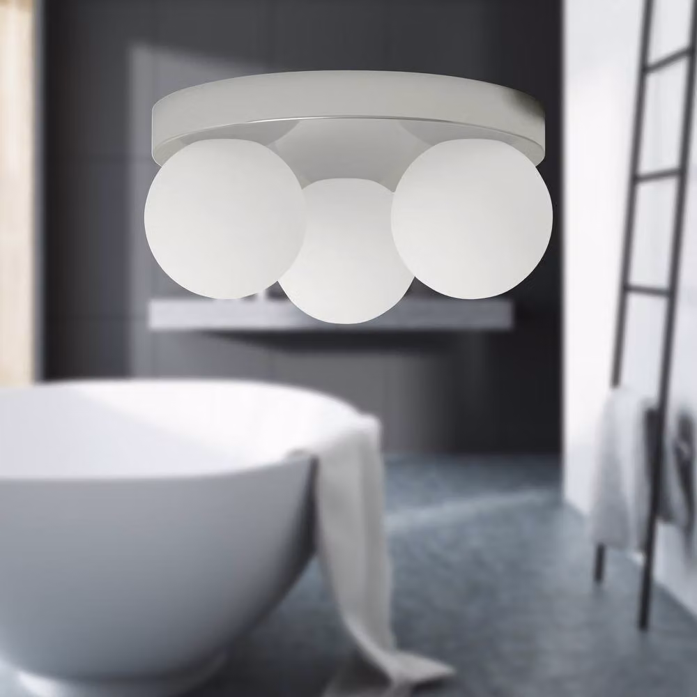 First Choice Lighting Chrome Bathroom Ceiling Light with Opal Glass Shades in Silver – 3